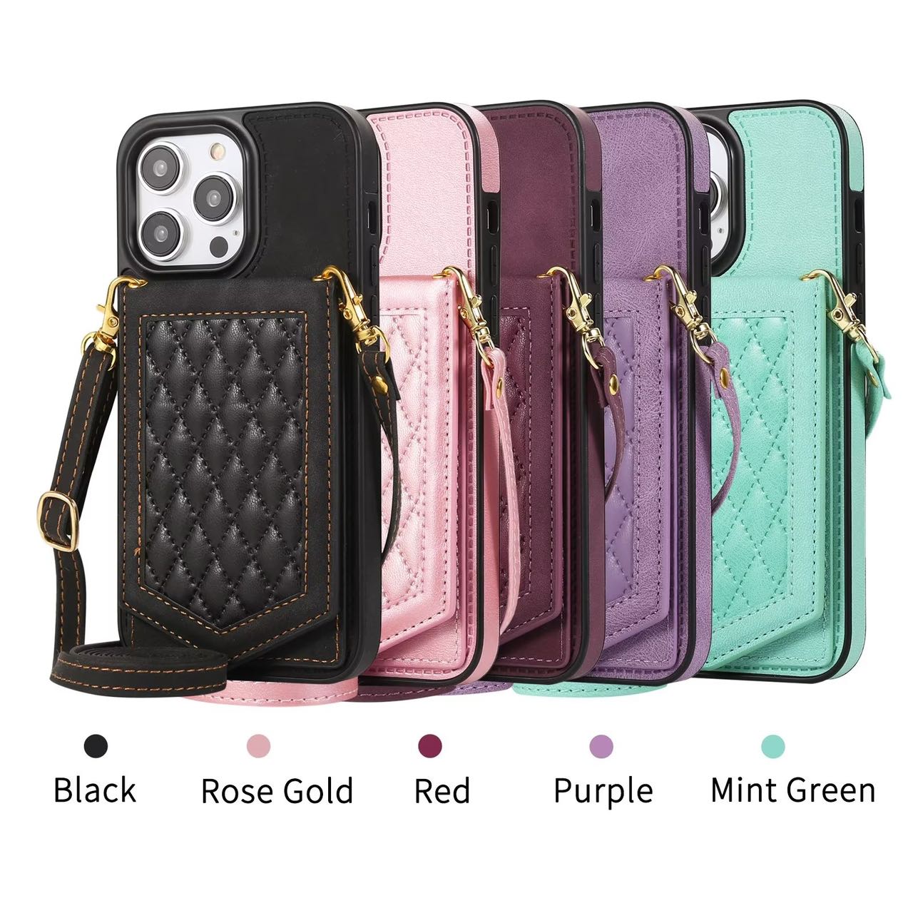 Luxury Crossbody Lanyard Leather Card Holder Wallet Case For iPhone 11 12  Pro Max mini, I-phonecases.com in 2023